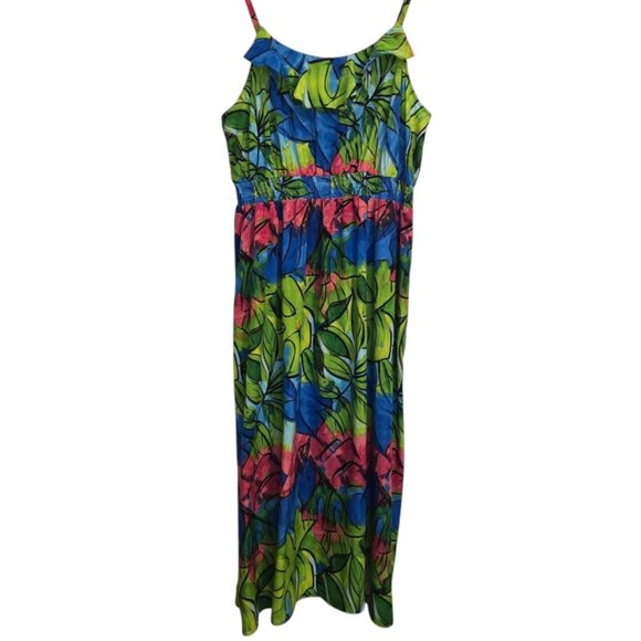 Lane Bryant Plus Size 26 Maxi Dress Tropical Leaf Print Sleeveless Ruffle Stretc - Picture 1 of 6